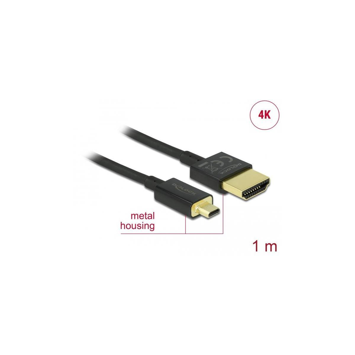 & Zubehör, m & Video, Optionen & 3D DELOCK TV HDMI-A Audio, Micro-D & <gt/> 4K Schwarz Kabel DELOCK 1 Display