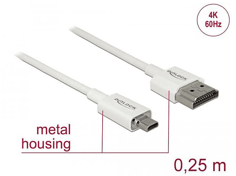 DELOCK DELOCK & Zubehör, & & HDMI-A<gt/>HDMI Optionen Weiß TV Display Micro-D4K0,25m & Video, Kabel Audio