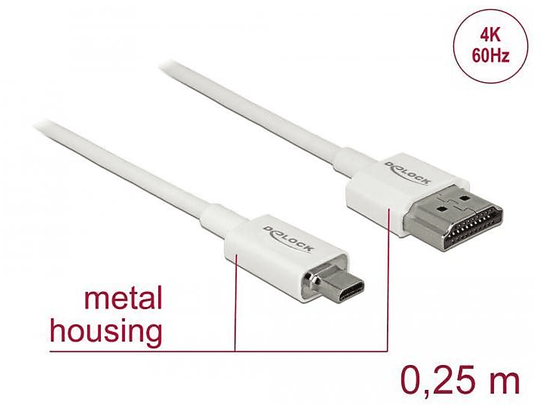 HDMI-A<gt/>HDMI Micro-D4K0,25m & Zubehör, TV Video, Optionen DELOCK & Kabel & & DELOCK Weiß Audio, Display