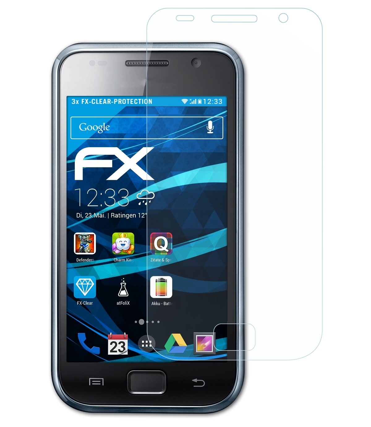 S ATFOLIX 3x Galaxy Displayschutz(für Samsung FX-Clear I9000)