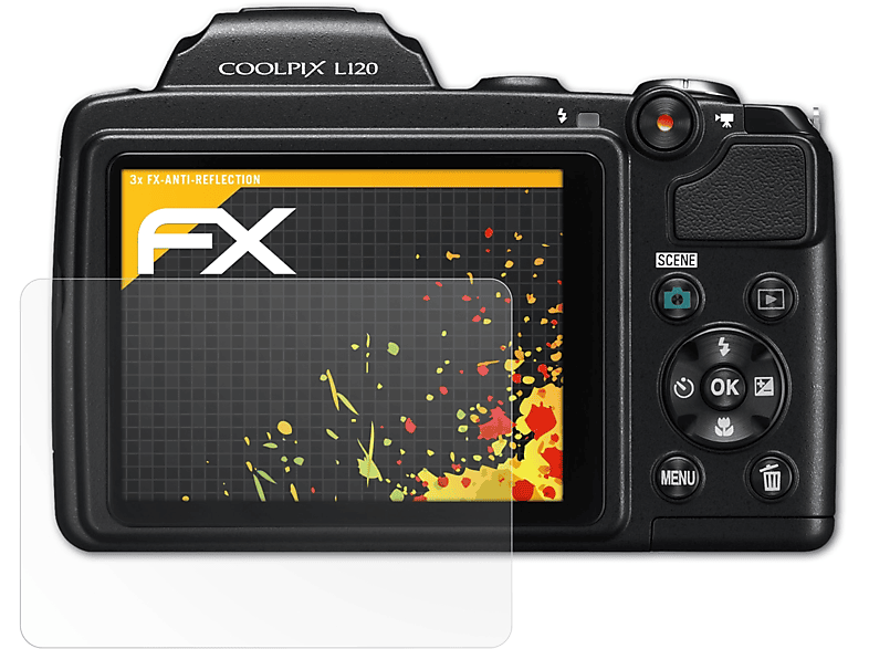 ATFOLIX 3x FX-Antireflex Displayschutz(für Nikon Coolpix L120) | Kamera Schutzfolie