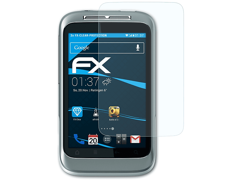 S) 3x Displayschutz(für ATFOLIX FX-Clear HTC Wildfire