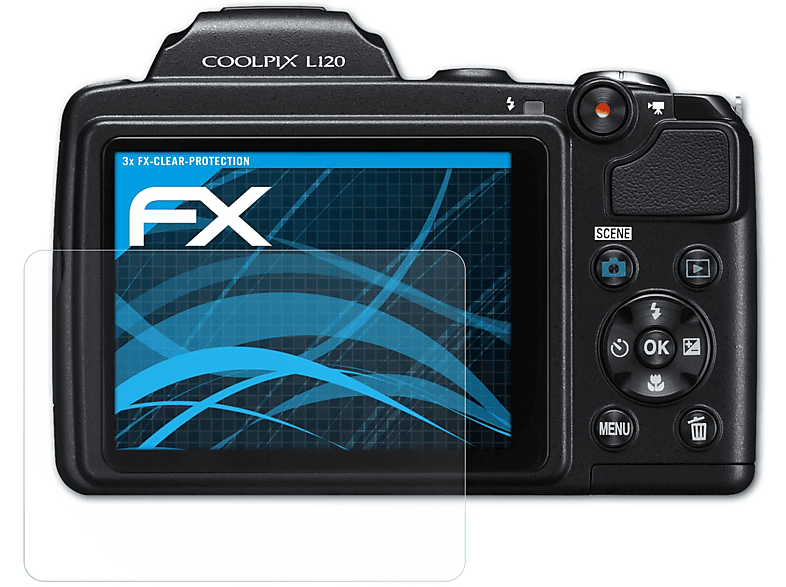 Coolpix Displayschutz(für ATFOLIX FX-Clear Nikon L120) 3x
