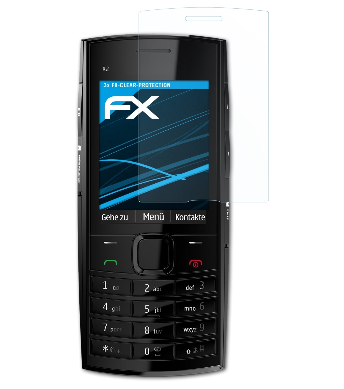 Nokia X2-02) ATFOLIX FX-Clear Displayschutz(für 3x