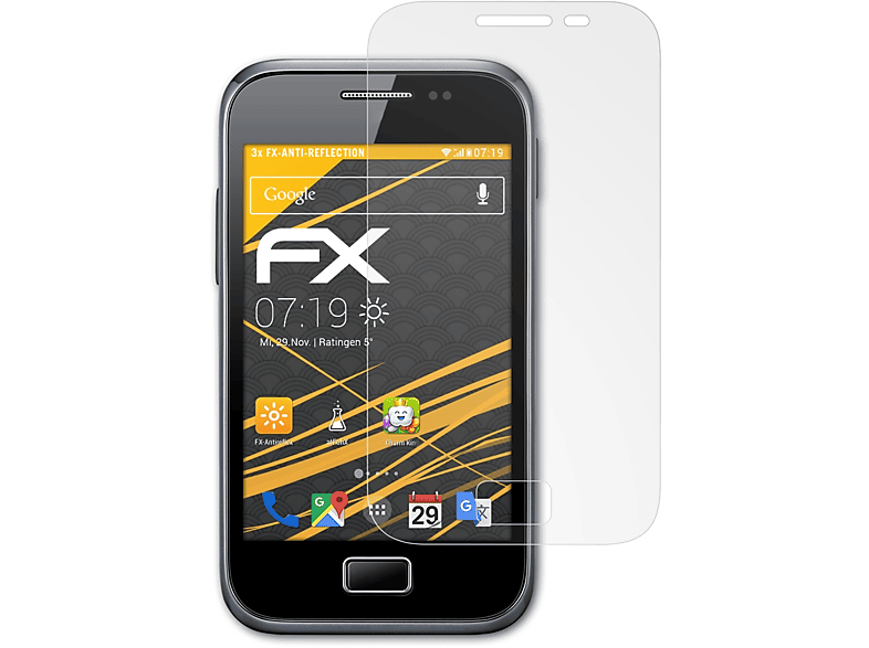 ATFOLIX 3x FX-Antireflex Displayschutz(für Samsung Galaxy Ace Plus (GT-S7500))