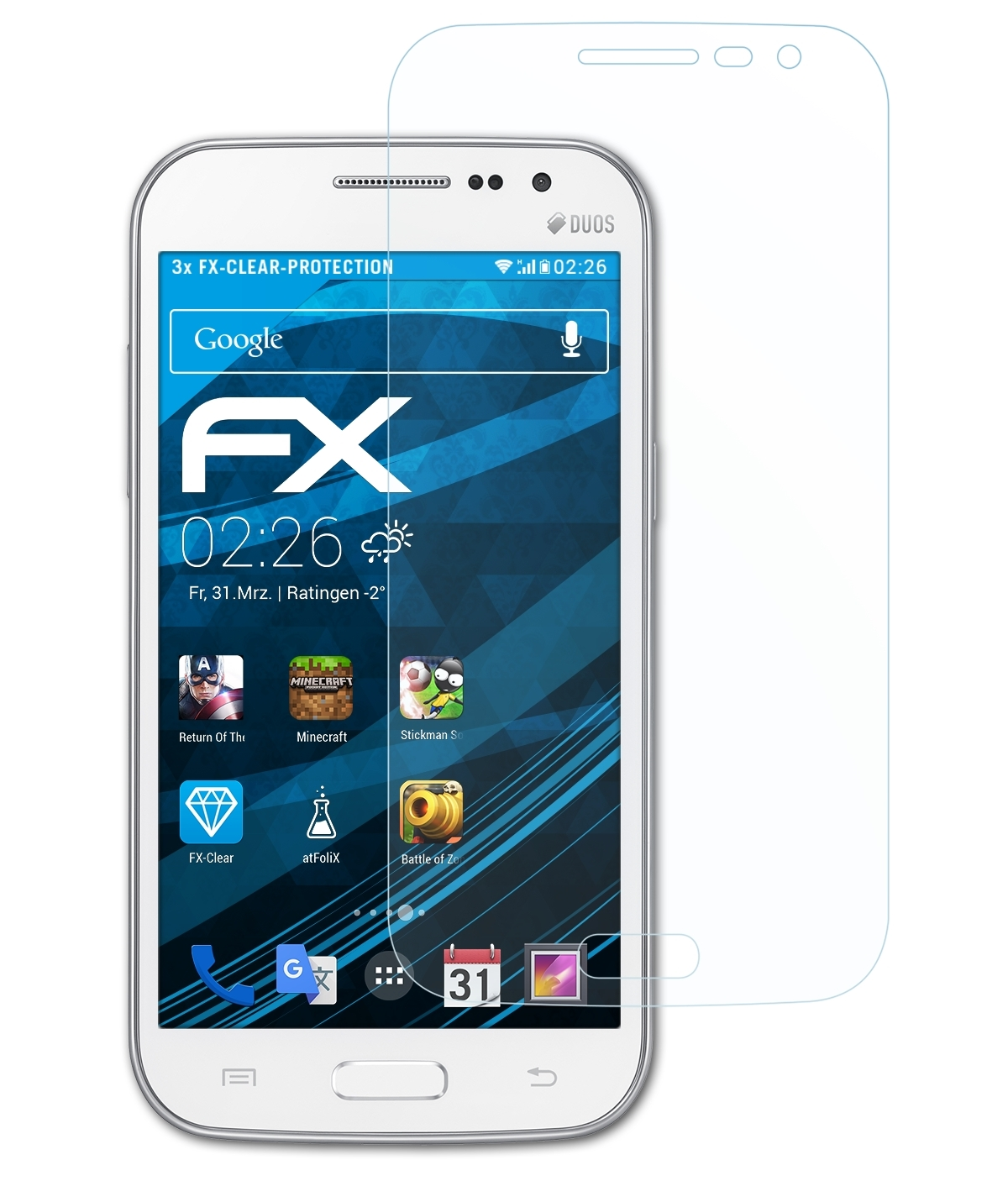 ATFOLIX 3x Win Samsung Displayschutz(für Galaxy FX-Clear (GT-i8552))