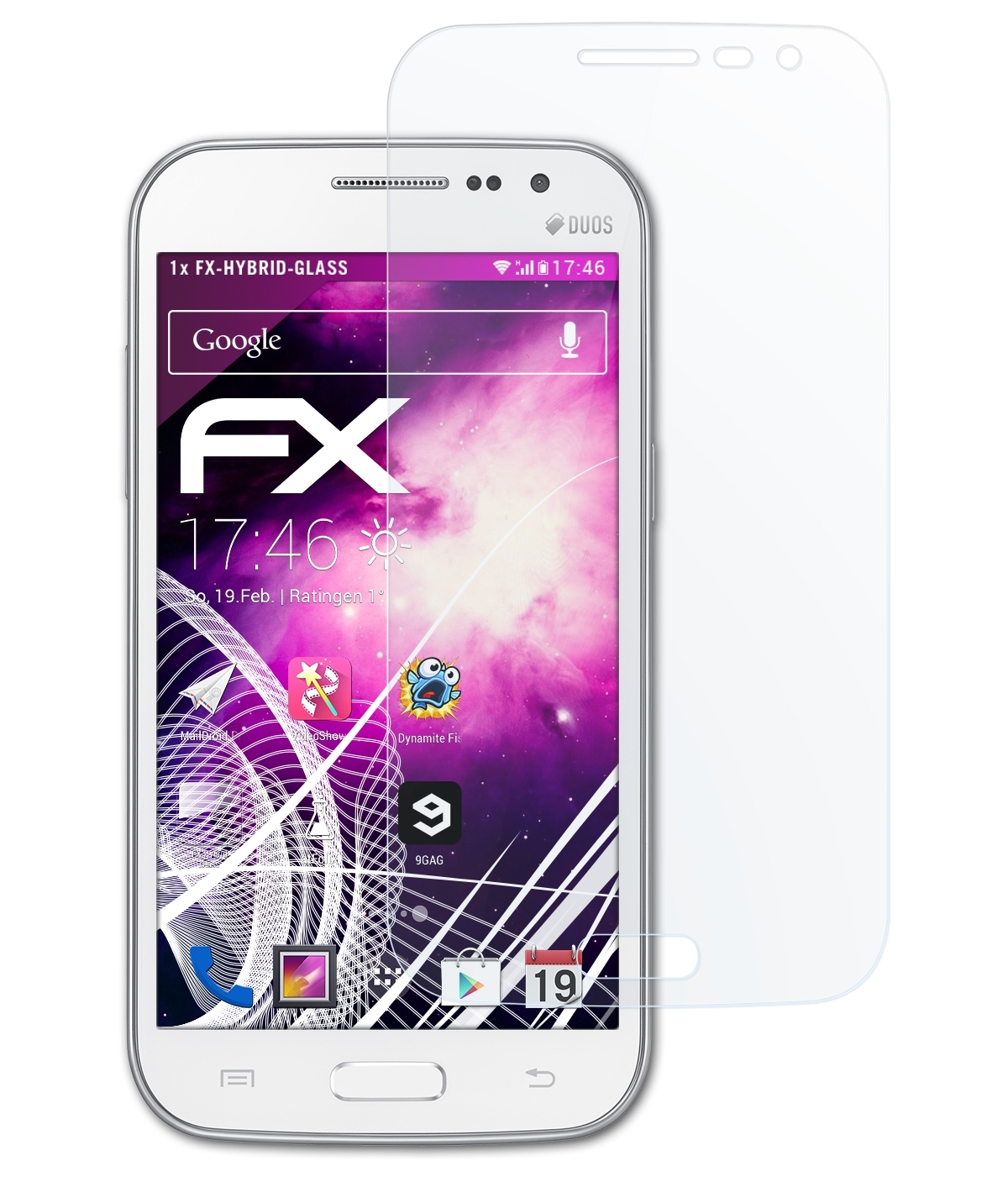 ATFOLIX Schutzglas(für Win Samsung FX-Hybrid-Glass Galaxy (GT-i8552))