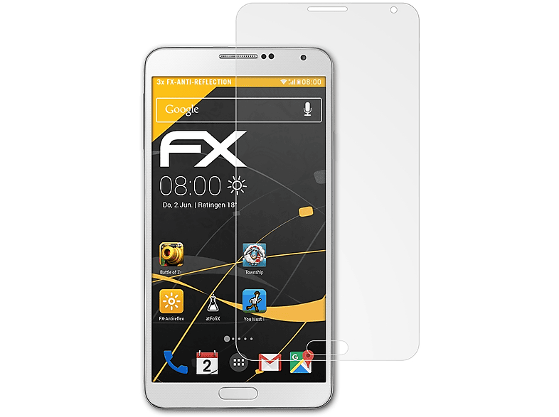 ATFOLIX 3x Displayschutz(für Galaxy FX-Antireflex Samsung Note 3)