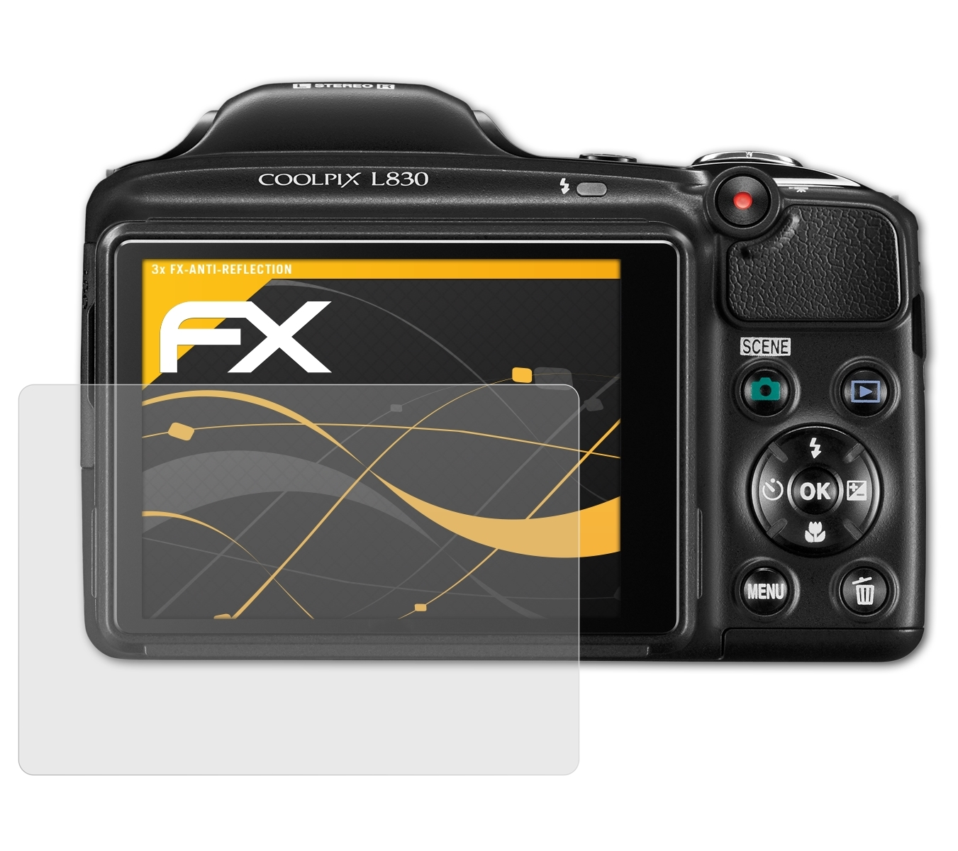 L830) Coolpix Displayschutz(für Nikon ATFOLIX FX-Antireflex 3x