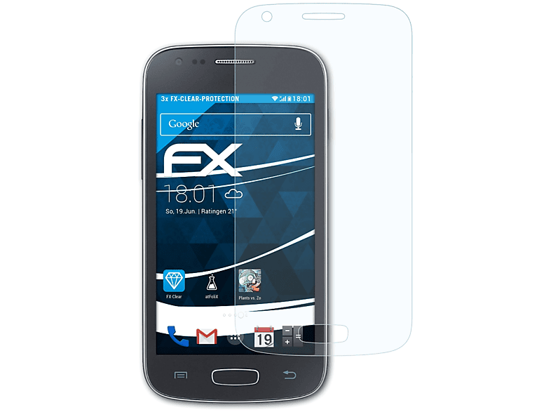 Displayschutz(für 3) ATFOLIX Samsung Ace Galaxy FX-Clear 3x