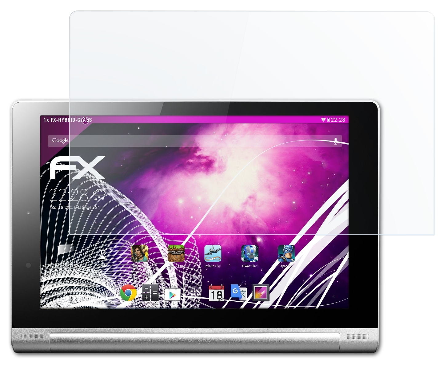 ATFOLIX FX-Hybrid-Glass Schutzglas(für Yoga 10 Lenovo Tablet HD+)