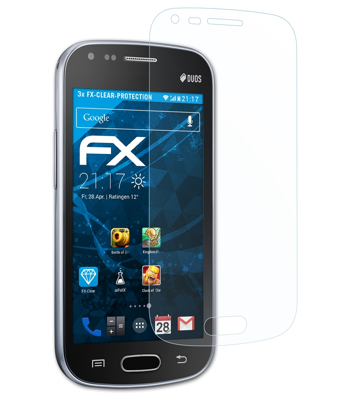 3x 2) Duos FX-Clear Samsung ATFOLIX S Displayschutz(für Galaxy