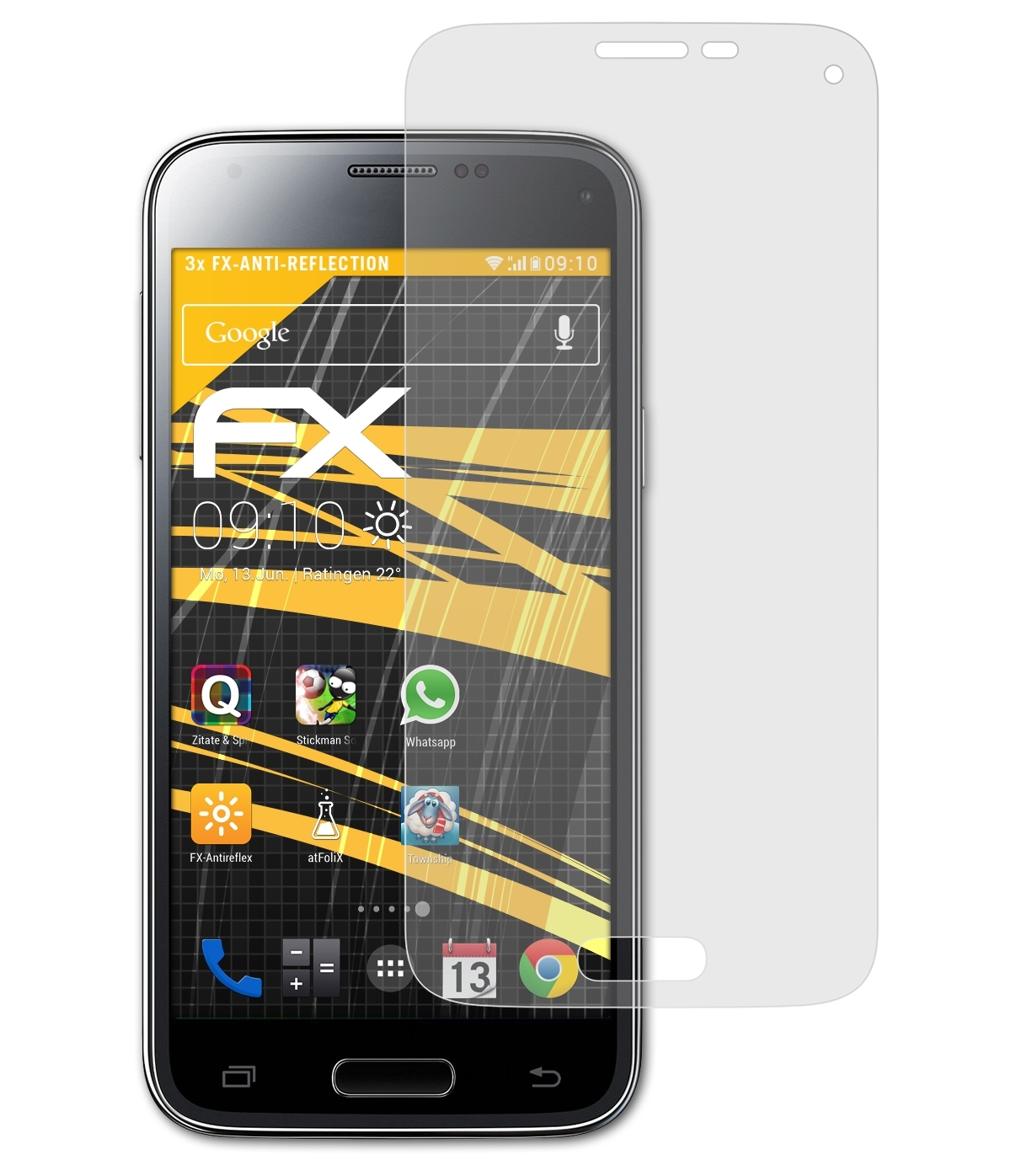 ATFOLIX 3x Displayschutz(für Galaxy Samsung S5 FX-Antireflex mini)