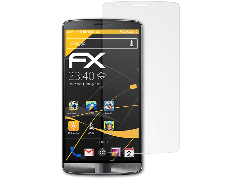 ATFOLIX 3x FX-Antireflex LG G3) Displayschutz(für