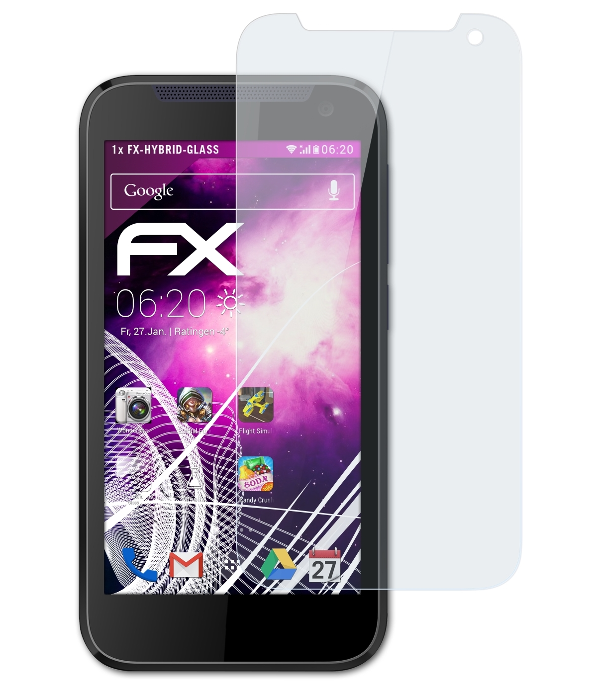ATFOLIX 310) Schutzglas(für FX-Hybrid-Glass Desire HTC