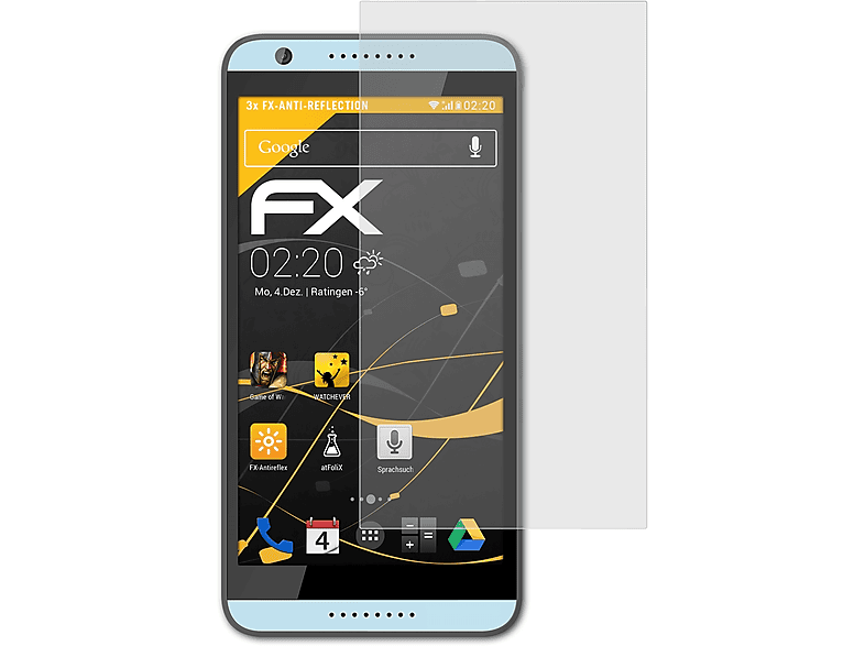 3x HTC ATFOLIX FX-Antireflex / 820G+) Displayschutz(für Desire 820