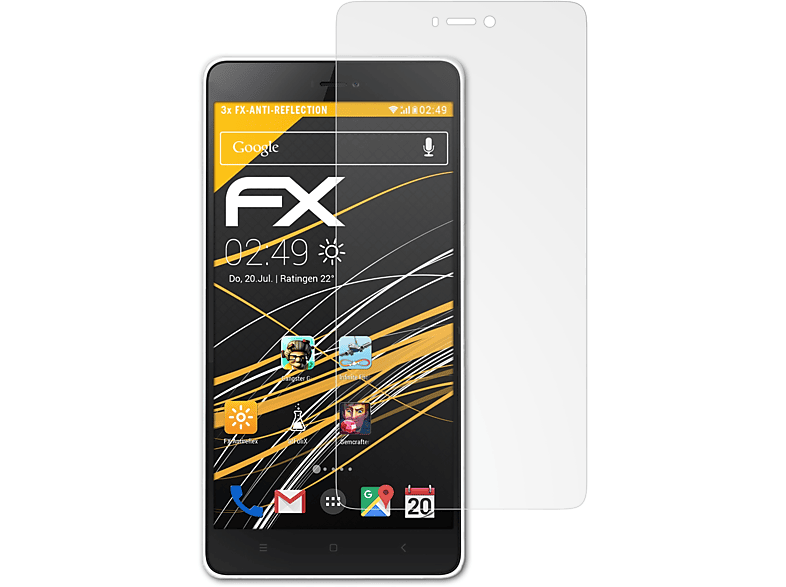 ATFOLIX 3x FX-Antireflex Displayschutz(für Xiaomi Mi 4i)