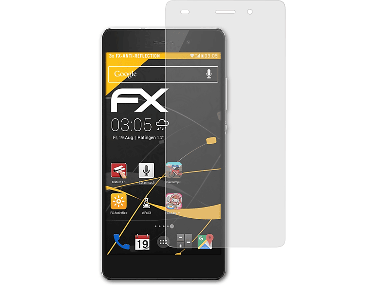 Displayschutz(für P8 Huawei FX-Antireflex Lite) 3x ATFOLIX