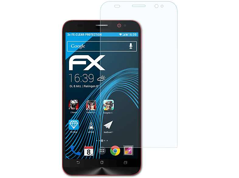ATFOLIX 2 Deluxe Asus FX-Clear ZenFone Displayschutz(für (ZE550ML/551ML)) 3x