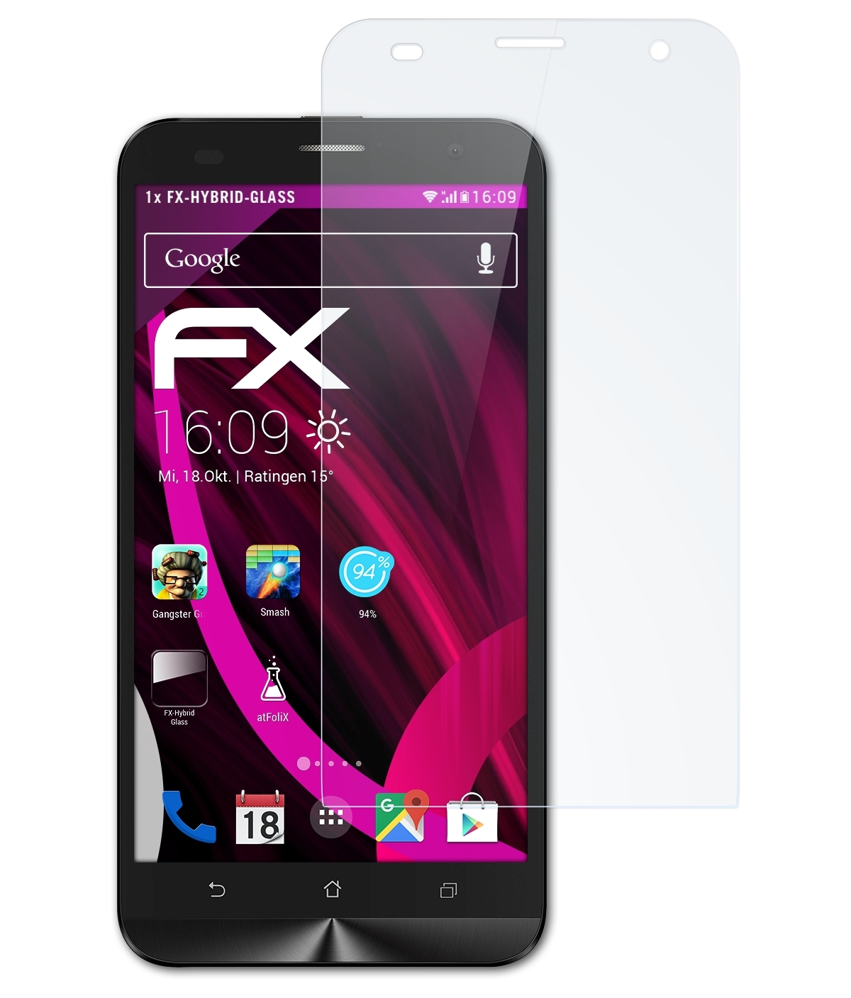 ATFOLIX FX-Hybrid-Glass Schutzglas(für Asus (ZE601KL)) Zenfone 2 Laser