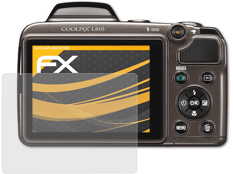 Nikon L810) 3x Displayschutz(für Coolpix ATFOLIX FX-Antireflex