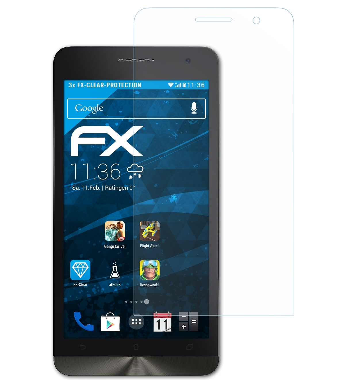 (2014)) ATFOLIX 6 ZenFone Asus FX-Clear (A600CG) Displayschutz(für 3x