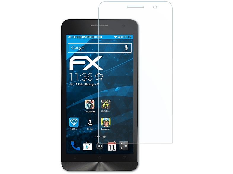 (2014)) ATFOLIX 6 ZenFone Asus FX-Clear (A600CG) Displayschutz(für 3x
