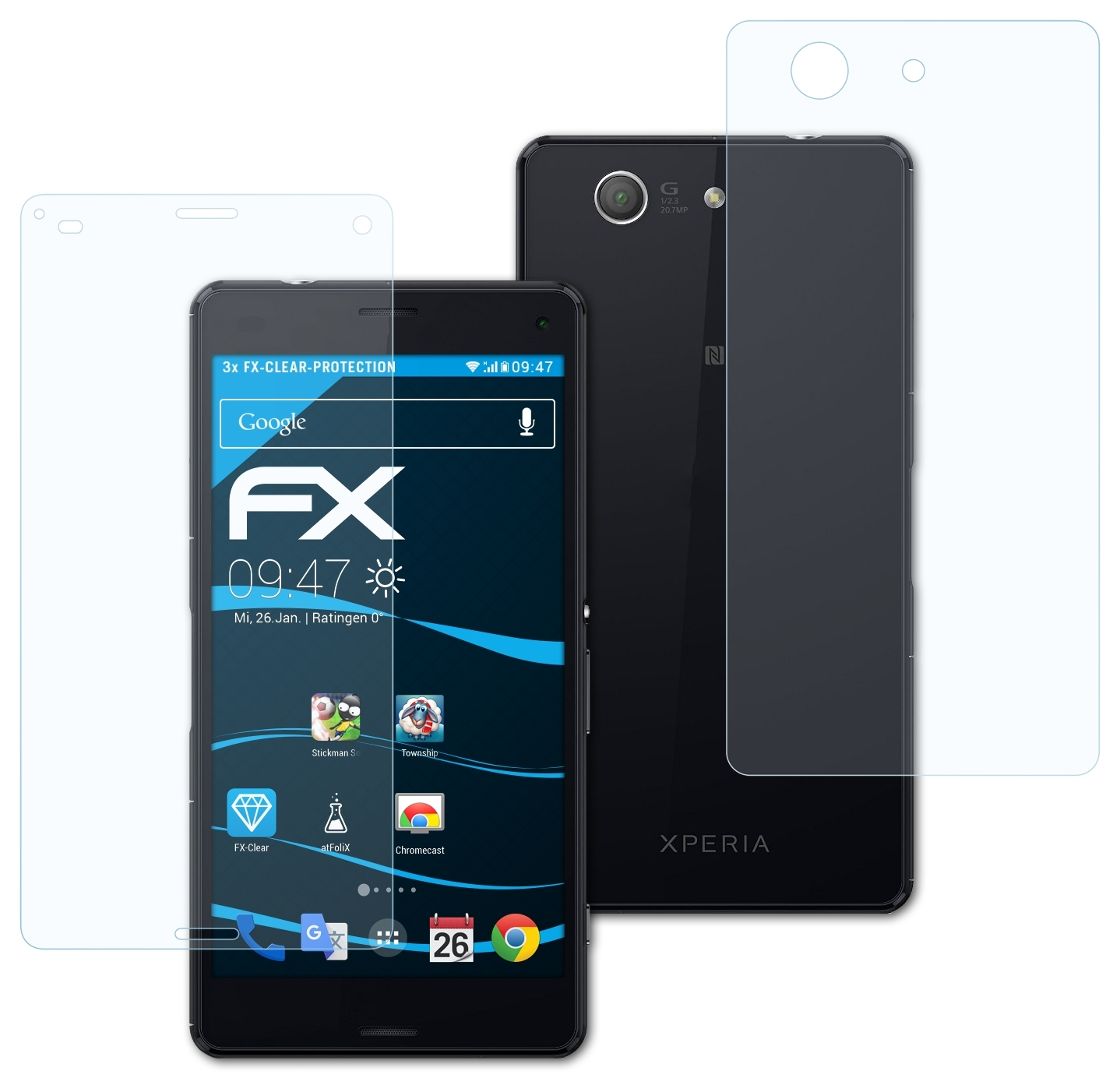 Displayschutz(für Compact) 3x ATFOLIX Xperia Z3 FX-Clear Sony