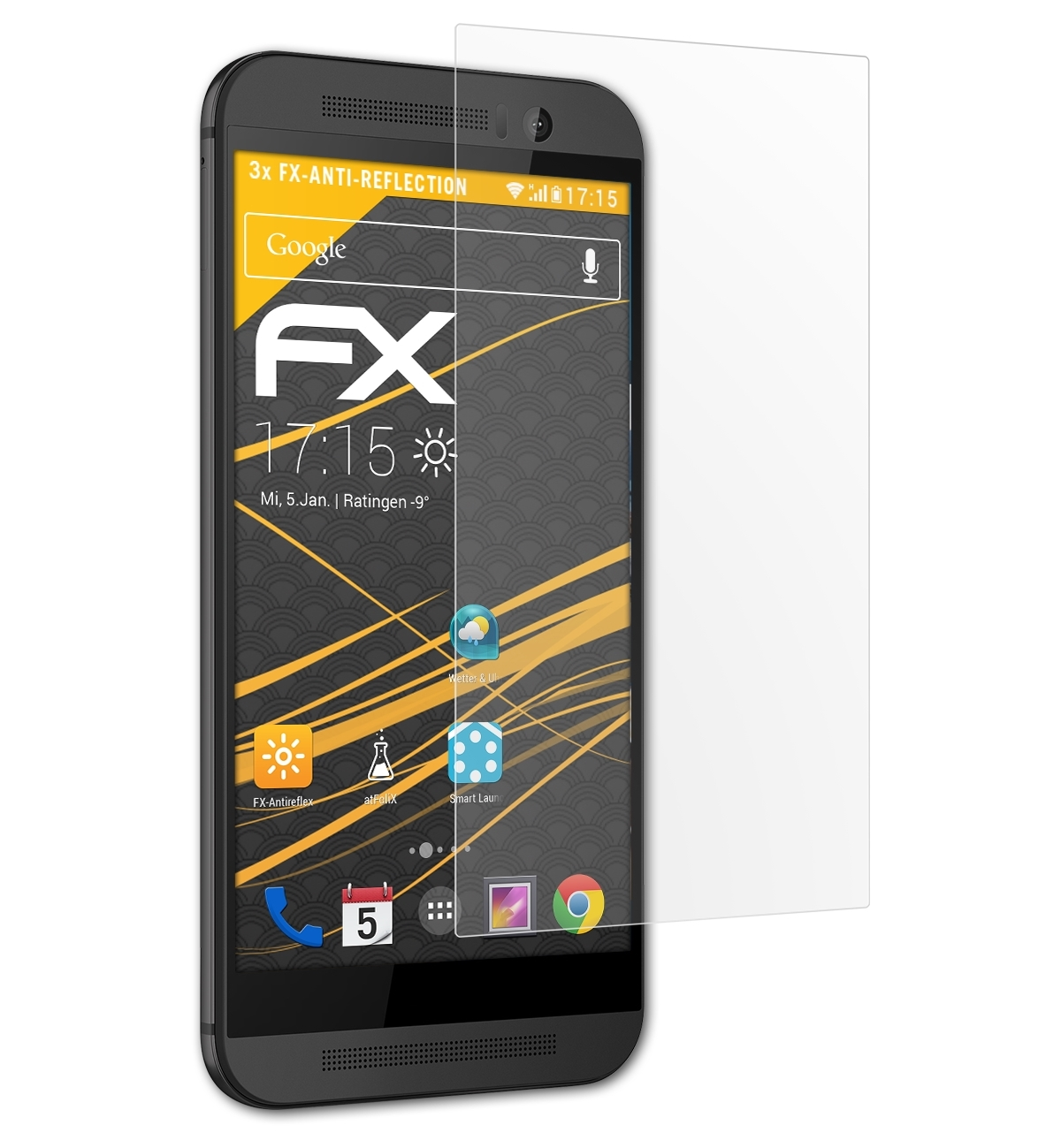 One 3x HTC M9) ATFOLIX FX-Antireflex Displayschutz(für