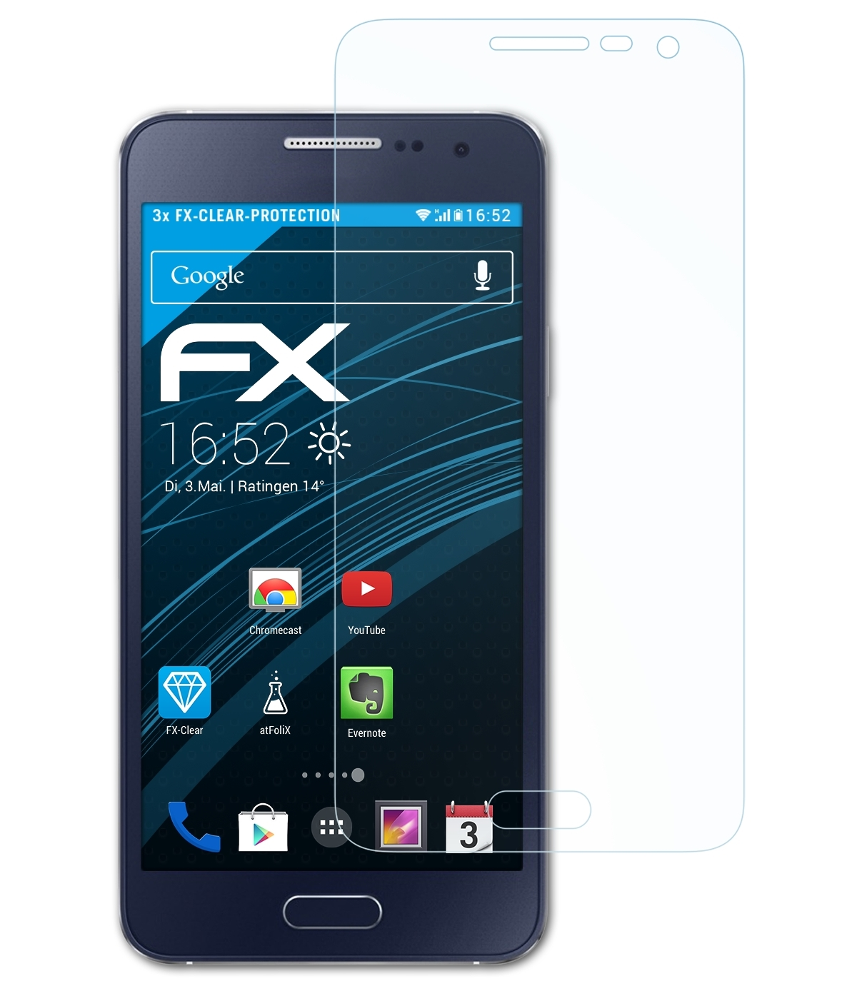 ATFOLIX 3x FX-Clear Displayschutz(für A3 (2015)) Galaxy Samsung