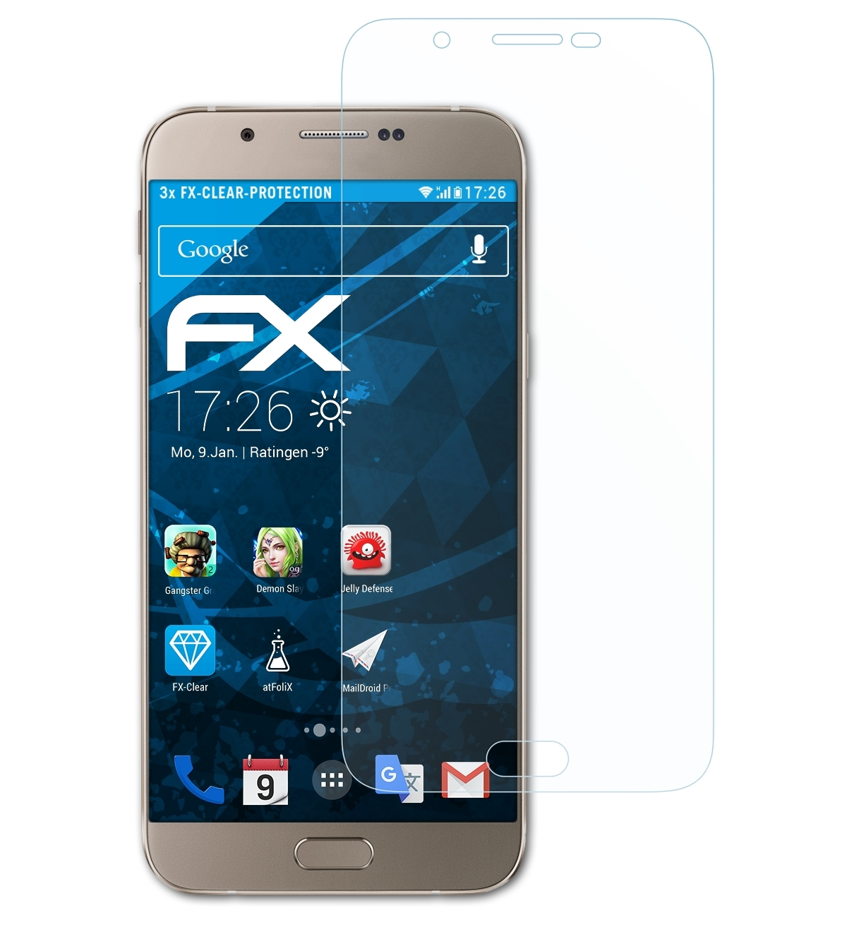 Displayschutz(für (2015)) Galaxy ATFOLIX FX-Clear 3x Samsung A8