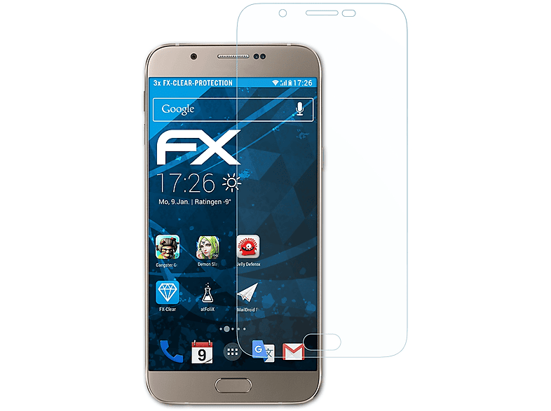 ATFOLIX 3x Displayschutz(für A8 Samsung Galaxy FX-Clear (2015))