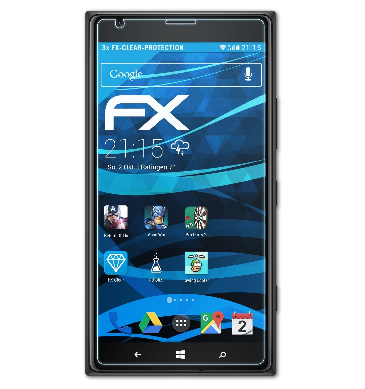 3x 1520) Lumia Displayschutz(für ATFOLIX FX-Clear Nokia