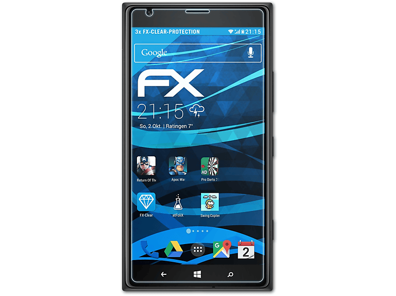 ATFOLIX 3x FX-Clear Displayschutz(für Nokia Lumia 1520)
