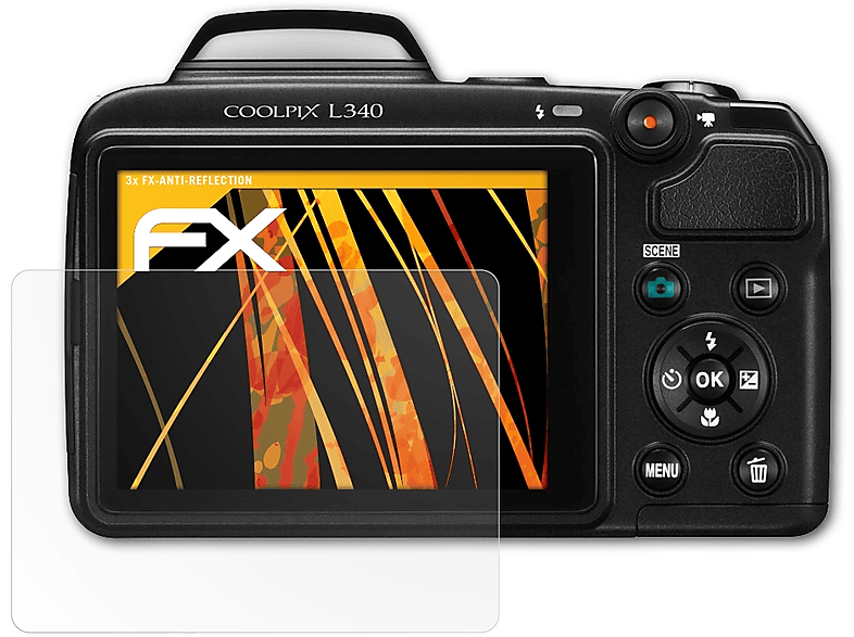 ATFOLIX 3x FX-Antireflex Displayschutz(für Nikon Coolpix L340) | Kamera Schutzfolie
