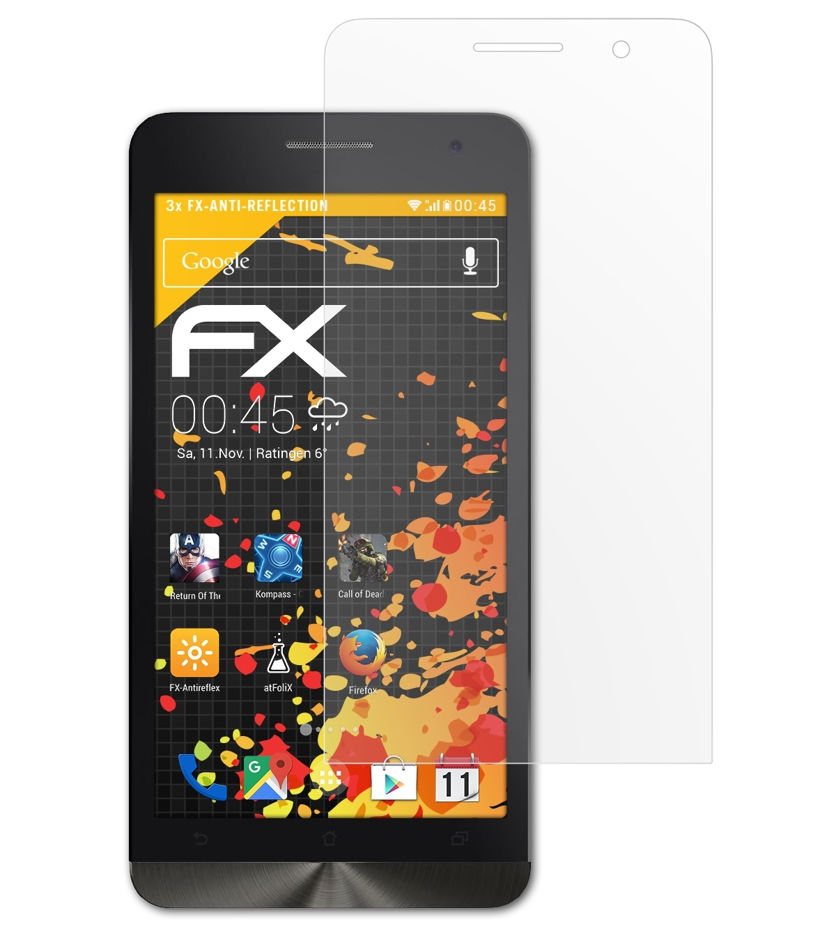 ATFOLIX 3x FX-Antireflex Displayschutz(für (2014)) Asus ZenFone 6 (A600CG)