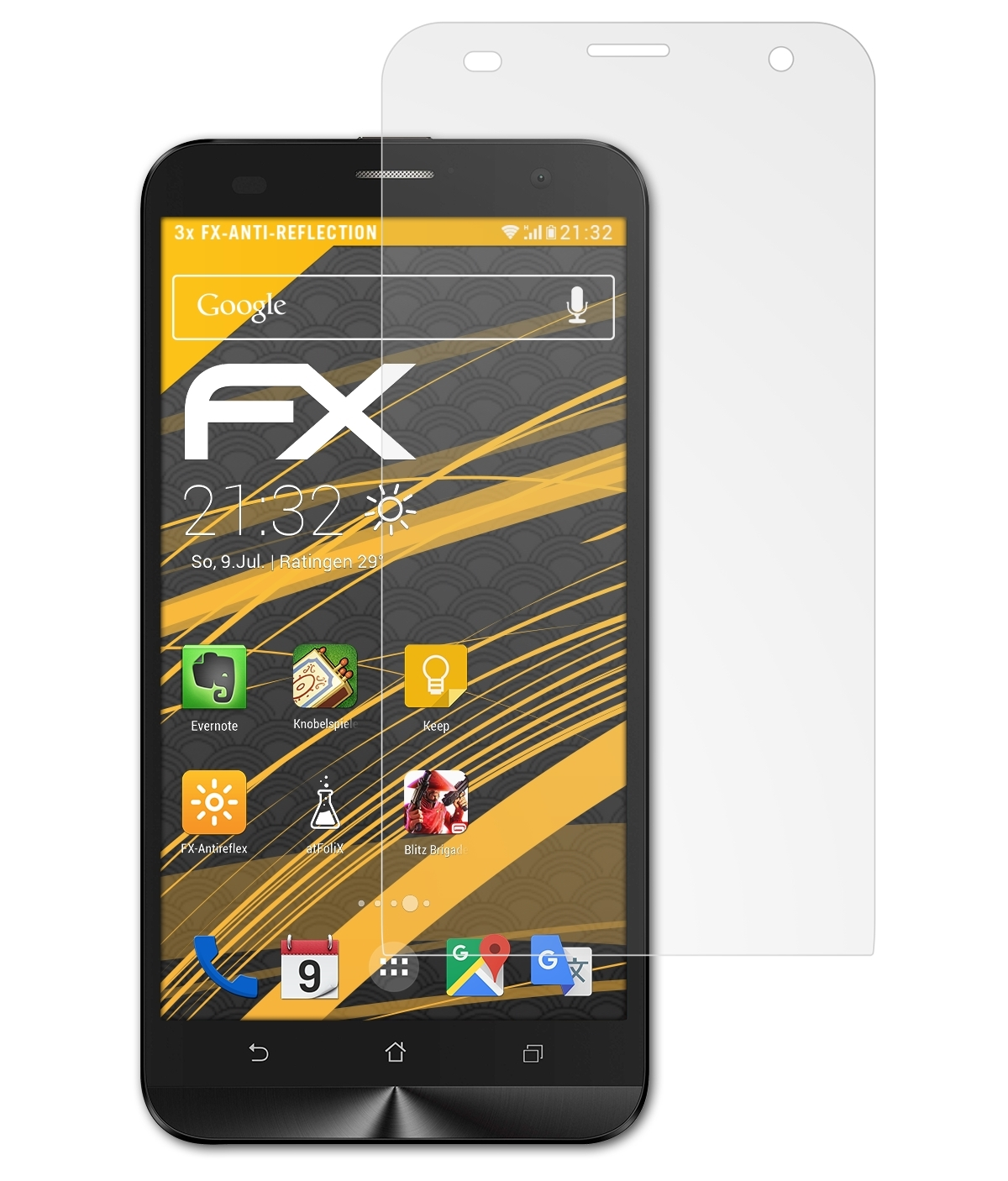 FX-Antireflex 2 Asus (ZE601KL)) 3x Displayschutz(für ATFOLIX Zenfone Laser