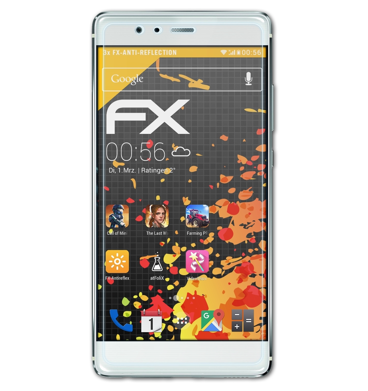 Displayschutz(für P9) FX-Antireflex Huawei ATFOLIX 3x