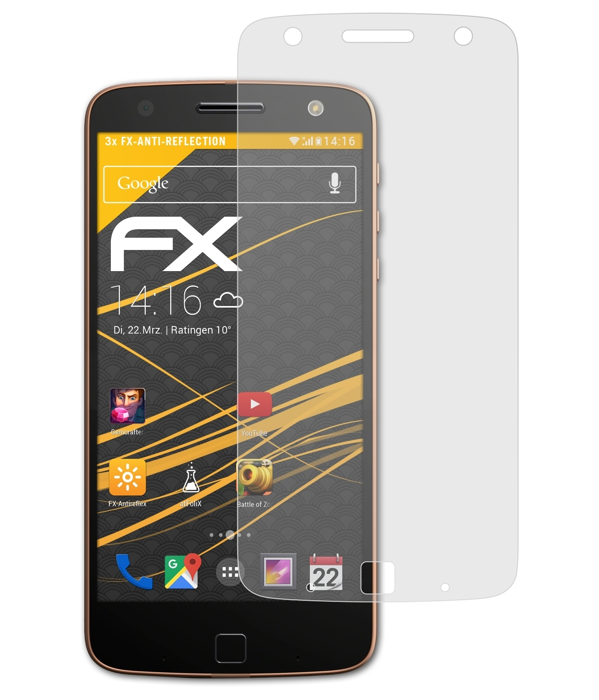 ATFOLIX 3x Force) FX-Antireflex Displayschutz(für Lenovo Z Motorola Moto