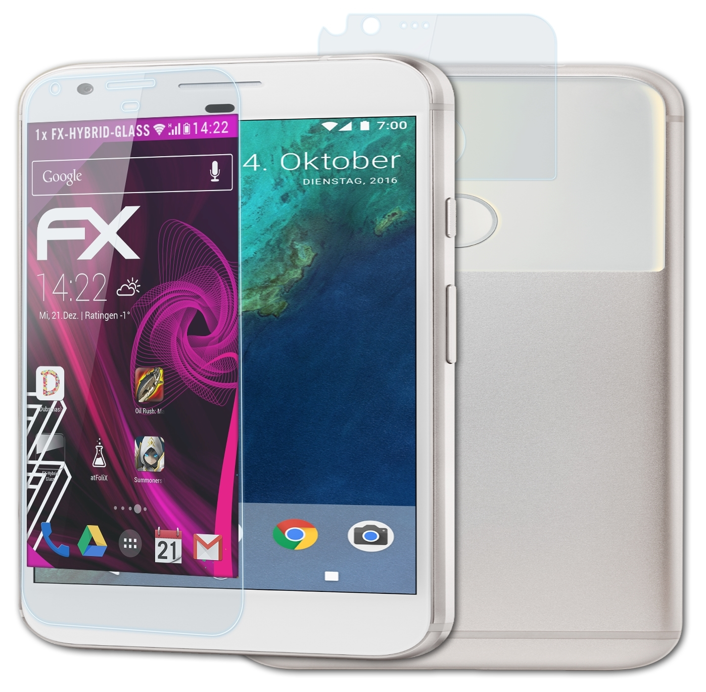 ATFOLIX FX-Hybrid-Glass Schutzglas(für Google Pixel XL)