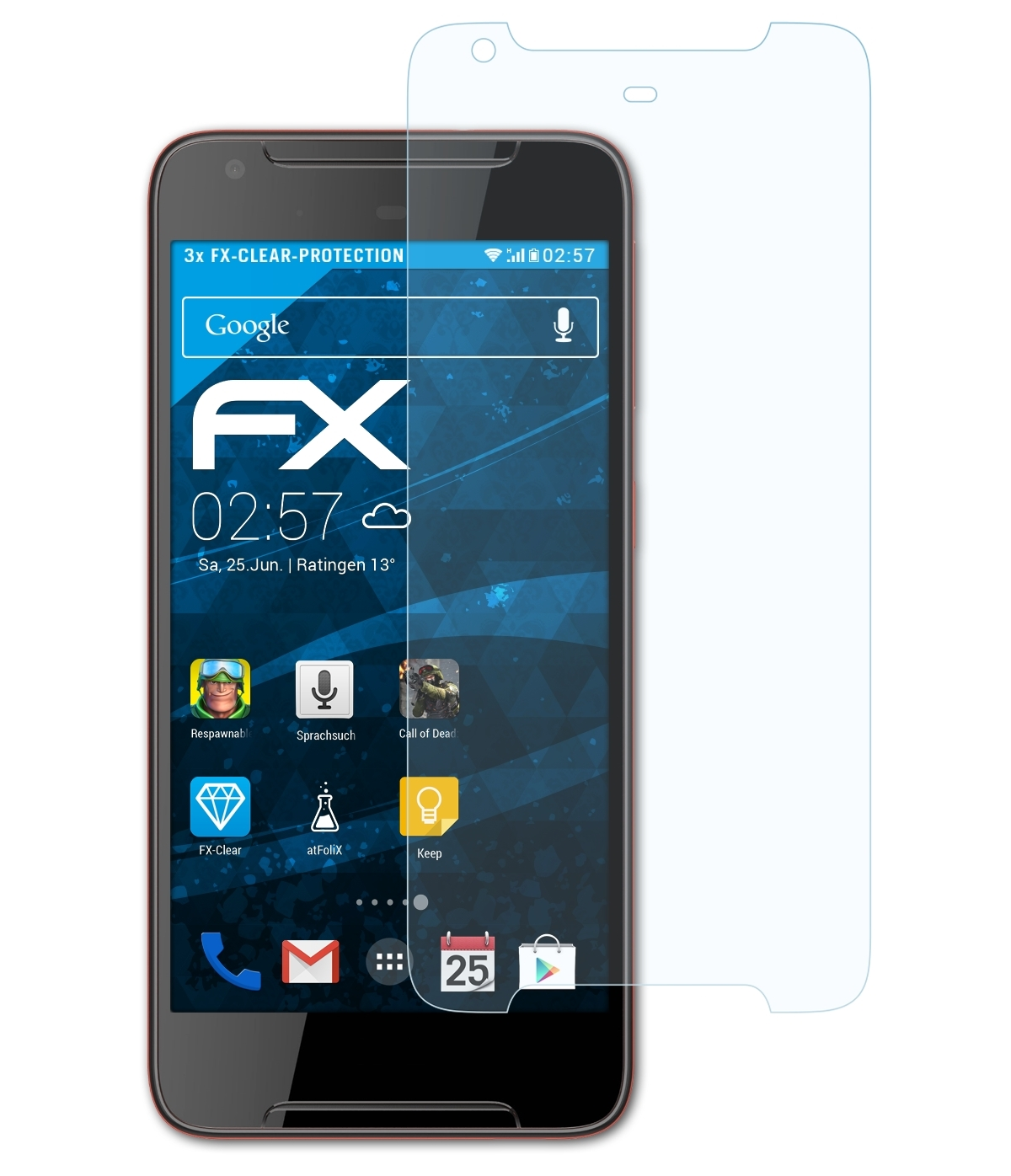 ATFOLIX 3x FX-Clear Displayschutz(für HTC 628) Desire