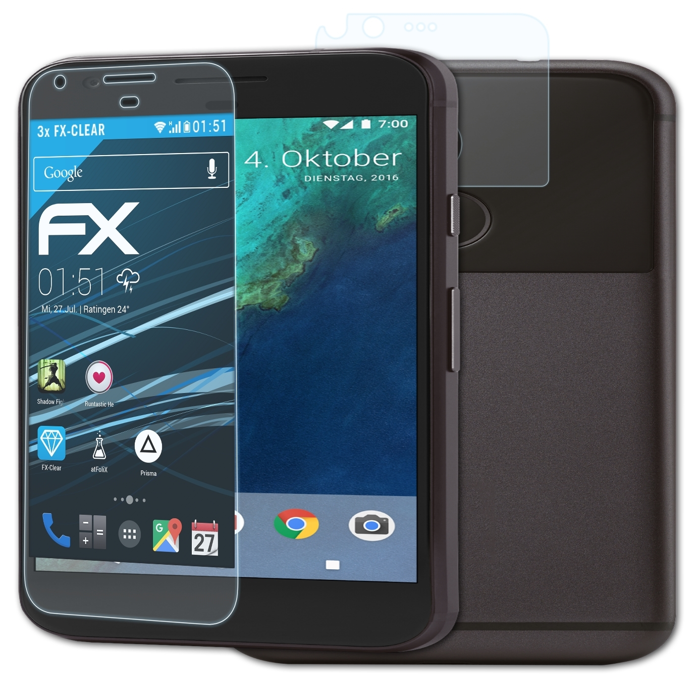 ATFOLIX 3x FX-Clear Displayschutz(für Pixel) Google