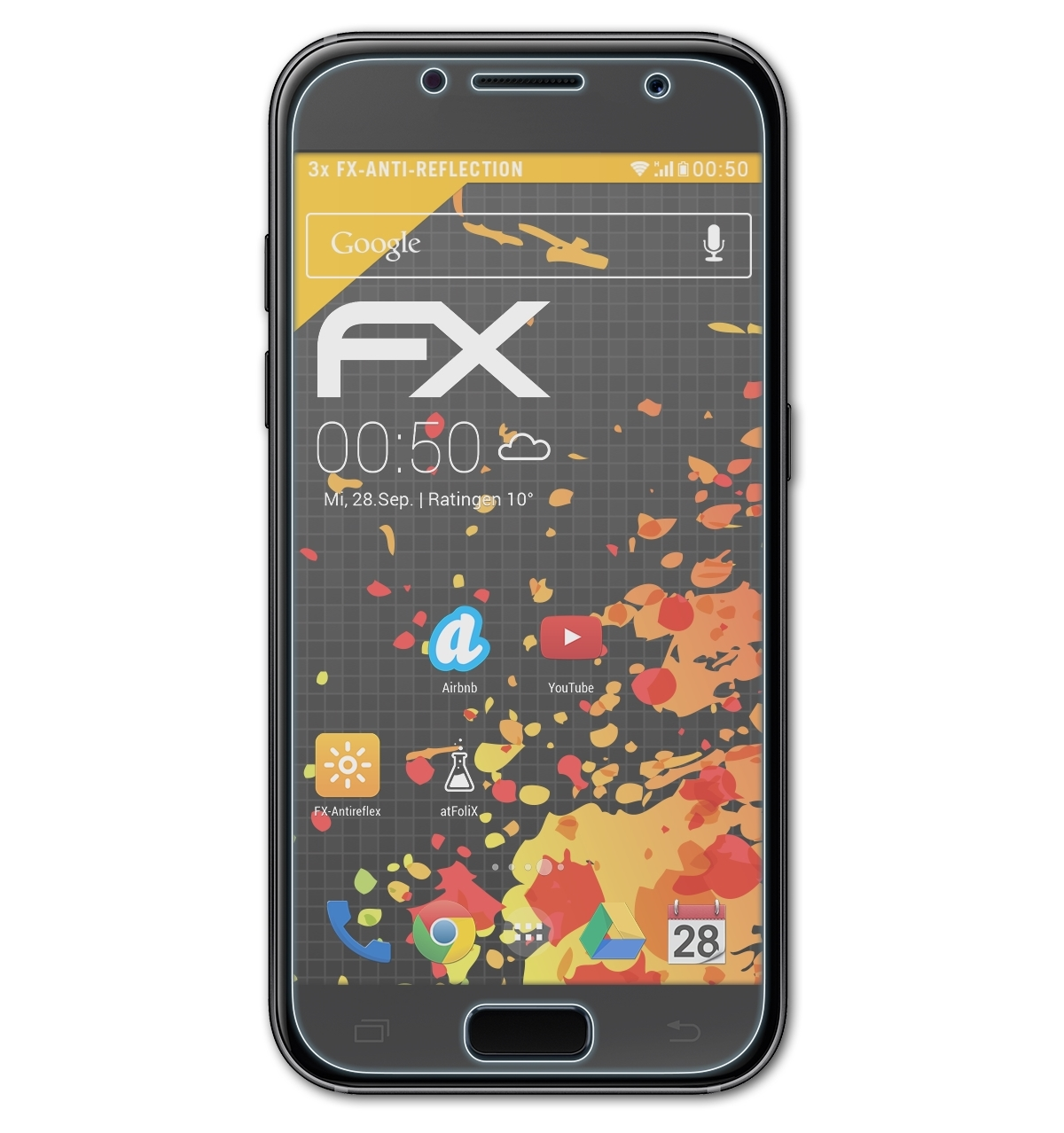 ATFOLIX Displayschutz(für Galaxy A3 Front) FX-Antireflex Samsung 3x (2017)