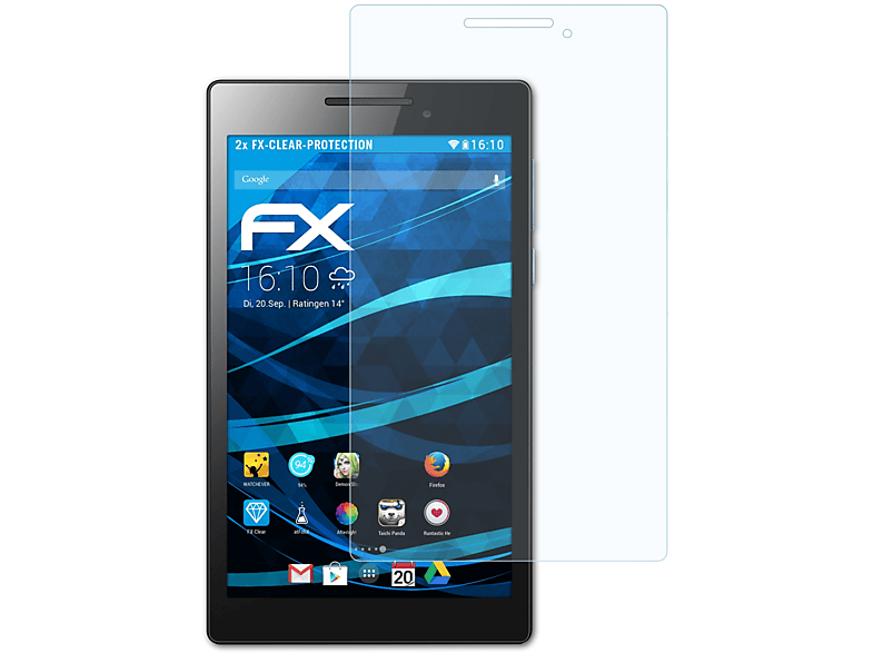 ATFOLIX 2x A7-20) FX-Clear Tab Displayschutz(für Lenovo 2