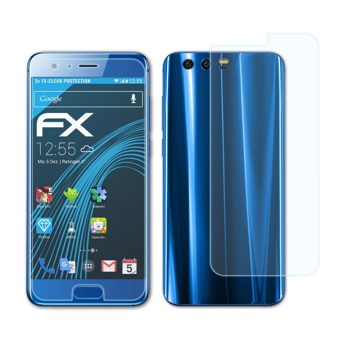 ATFOLIX 3x Huawei 9) Honor FX-Clear Displayschutz(für