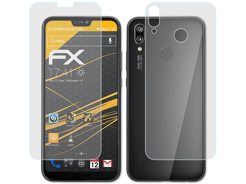 ATFOLIX 3x FX-Antireflex Displayschutz(für Huawei P20 Lite)