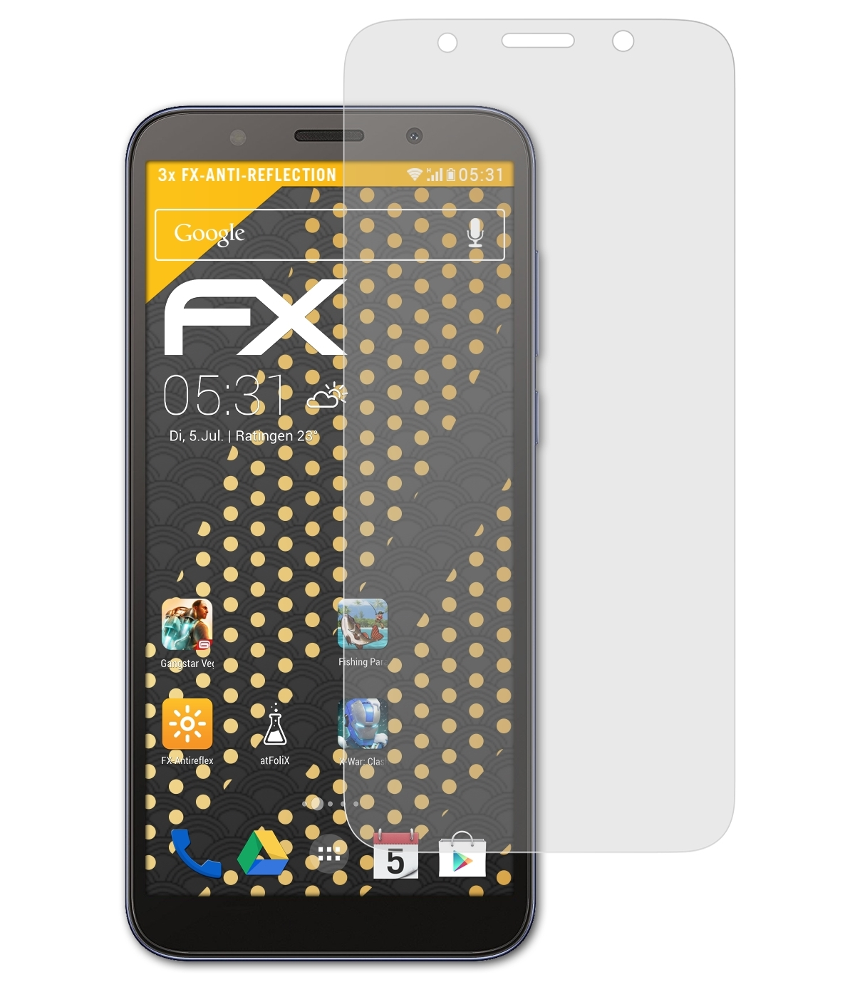 ATFOLIX 3x Displayschutz(für FX-Antireflex 2018) Y5 Huawei Prime