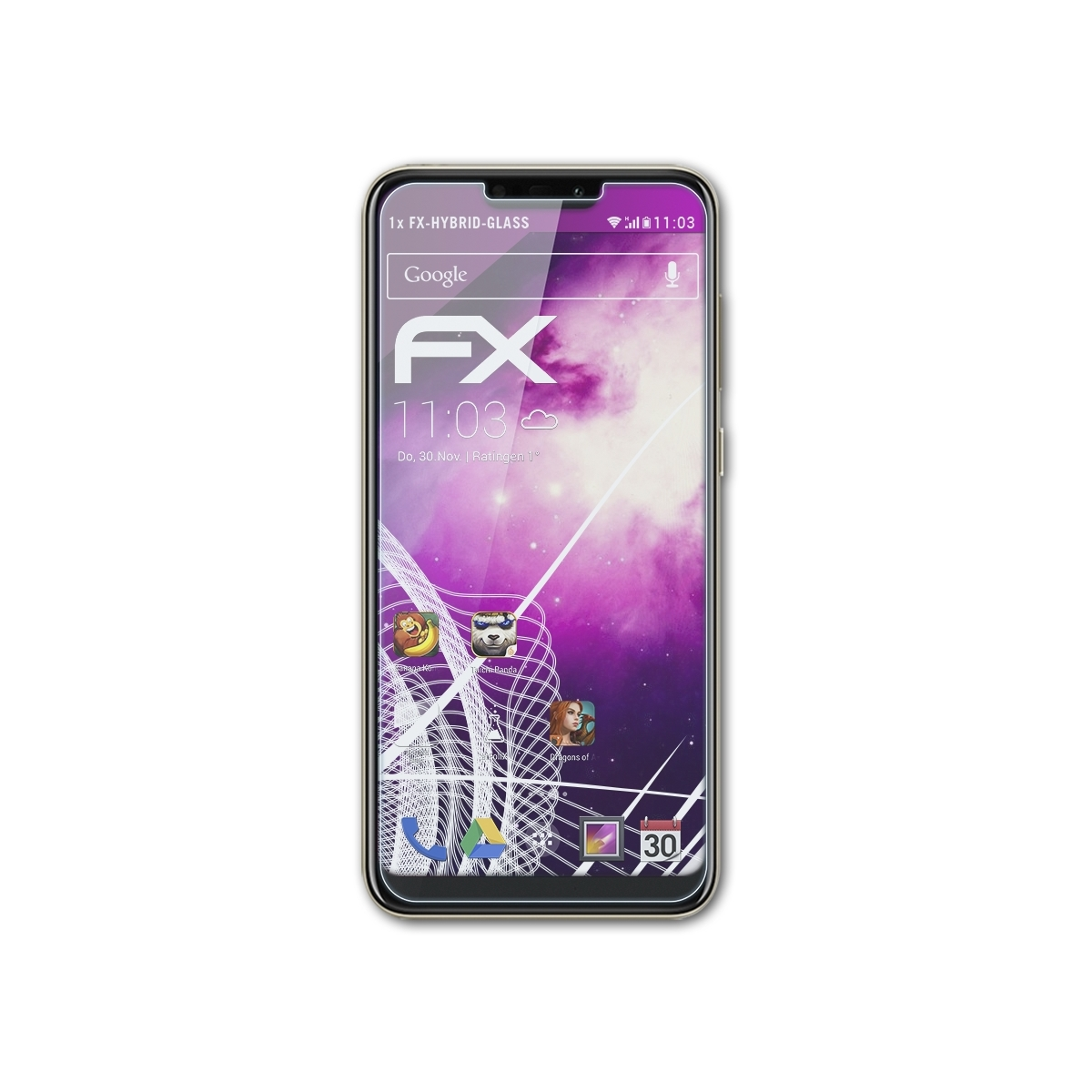 ATFOLIX FX-Hybrid-Glass Schutzglas(für Huawei Honor 8C)