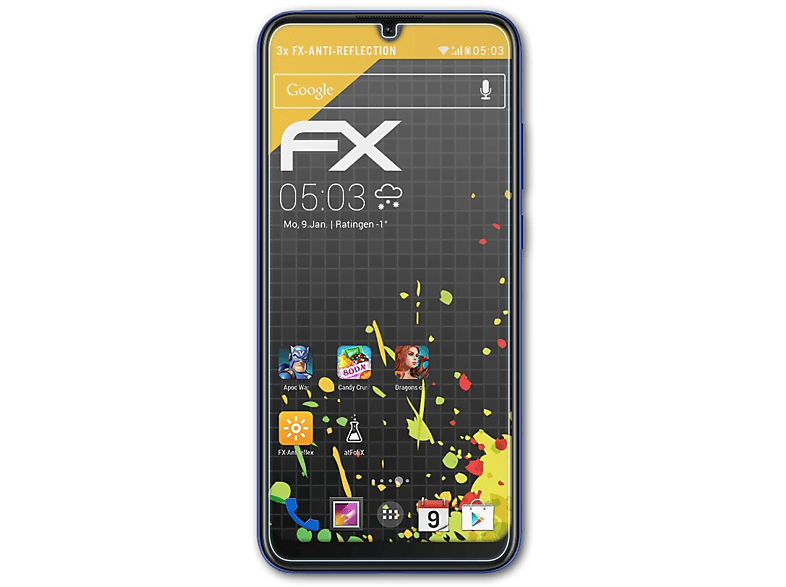 ATFOLIX 3x Huawei FX-Antireflex Honor 8A) Displayschutz(für