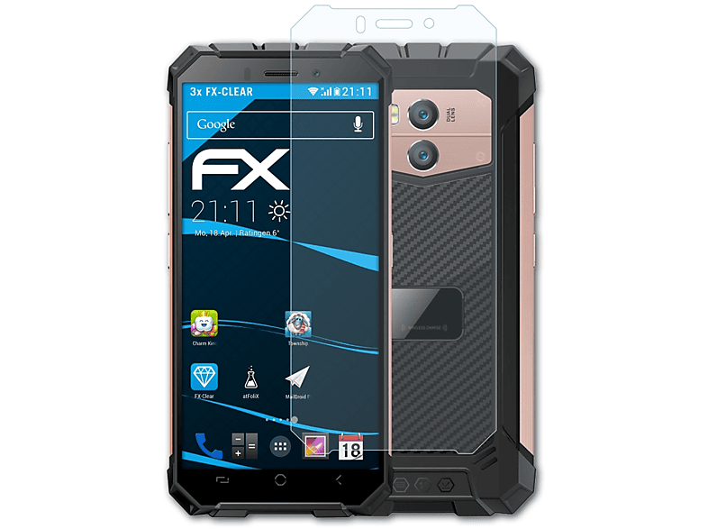 Armor X2) Displayschutz(für Ulefone 3x ATFOLIX FX-Clear